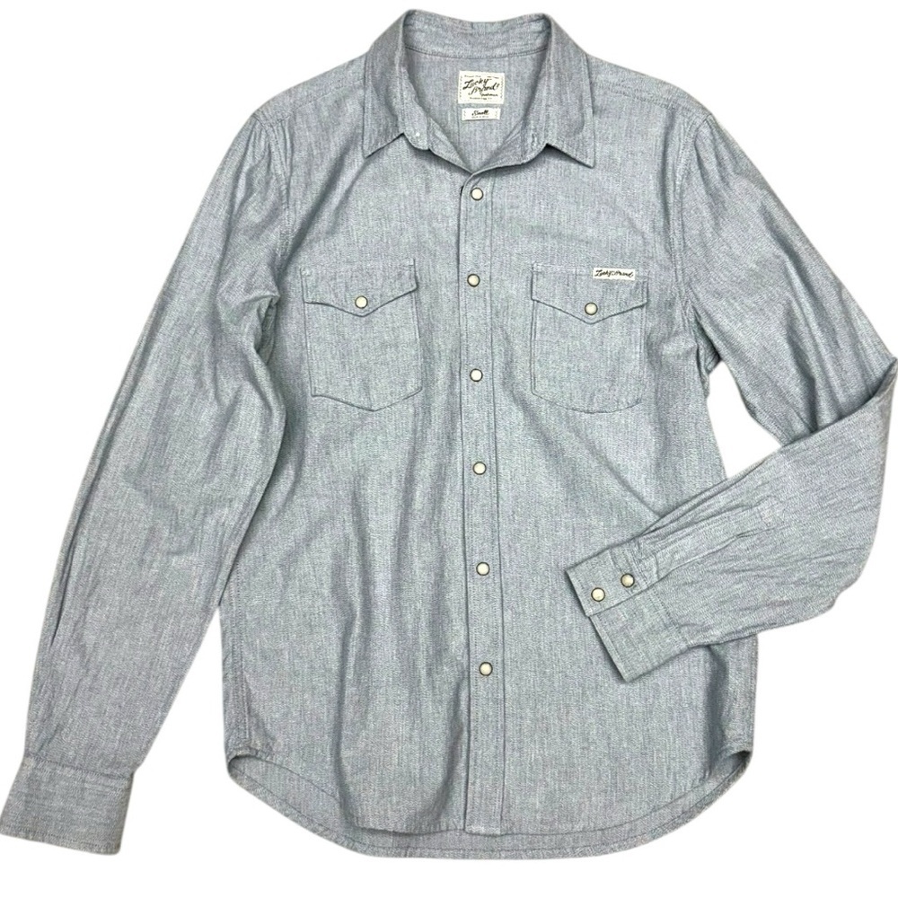 Lucky Brand Gray Herringbone Western Snap Shirt Size Small, Western Button Down - Picture 1 of 10